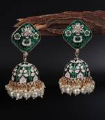 Green Gold Plated Polki Pearl Earrings