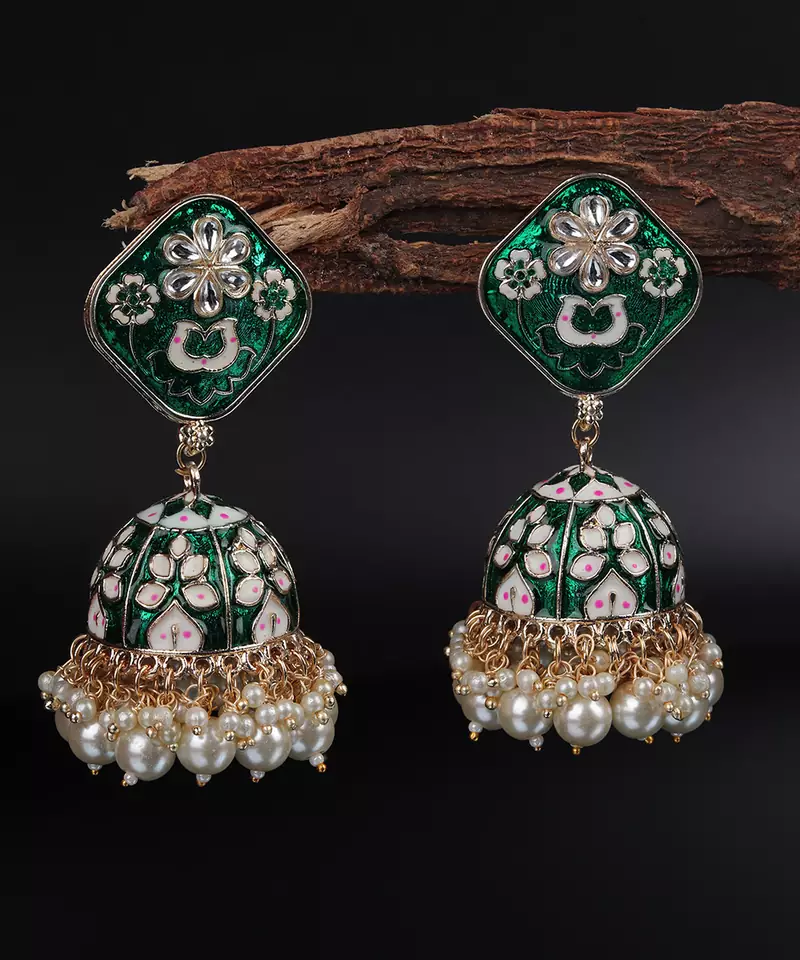 Green Gold Polki Pearl Earrings