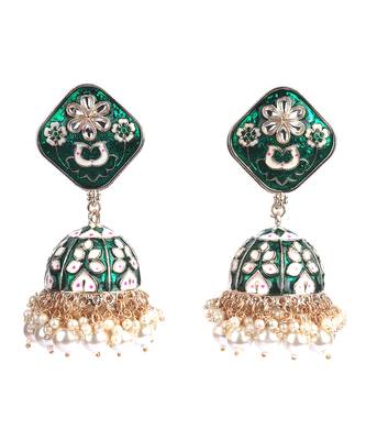 Green Gold Plated Polki Pearl Earrings 3