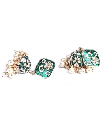 Green Gold Plated Polki Pearl Earrings 4