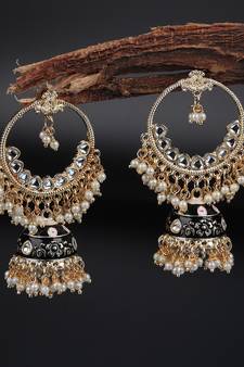 Blue Gold Plated Pearl Studded Earrings