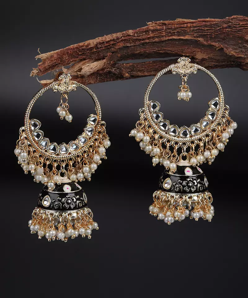 Blue Gold Plated Pearl Studded Earrings