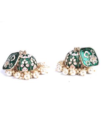 Green Gold Plated Polki Pearl Earrings 5