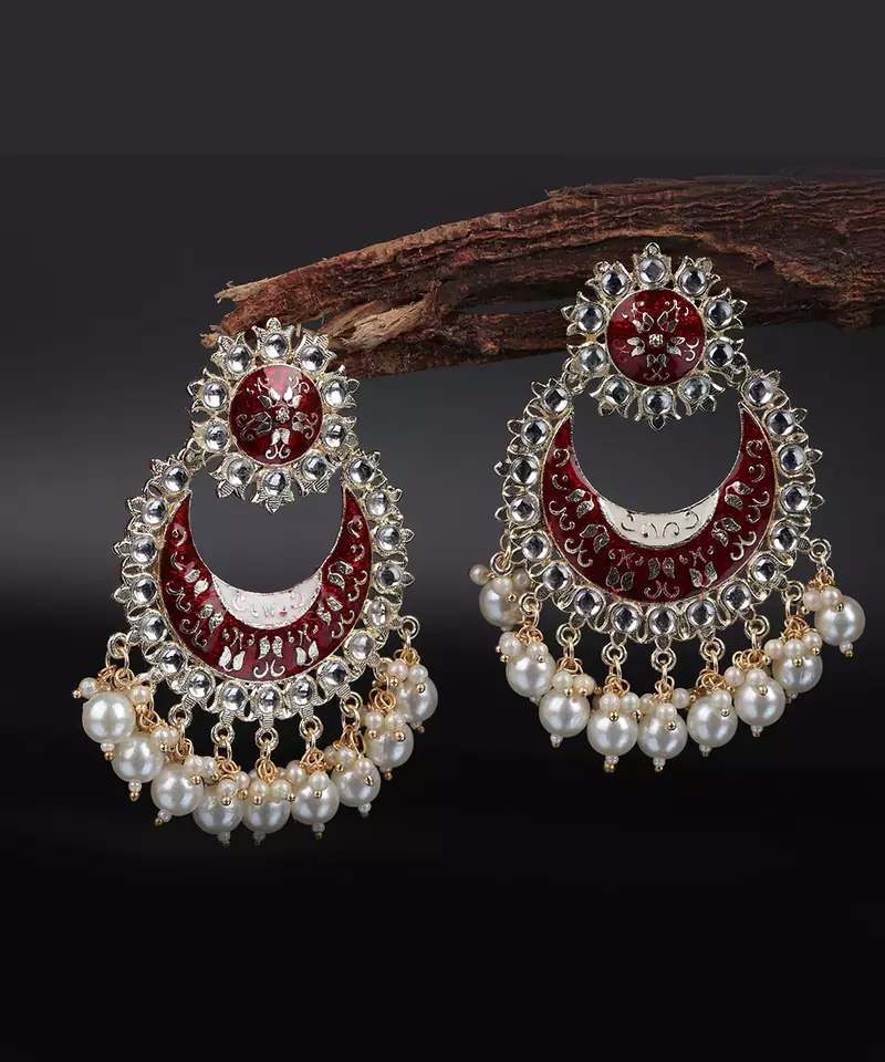 Red Gold Plated Pearl Earrings