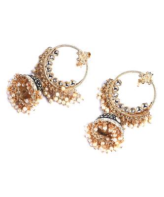 Blue Gold Plated Pearl Studded Earrings 3