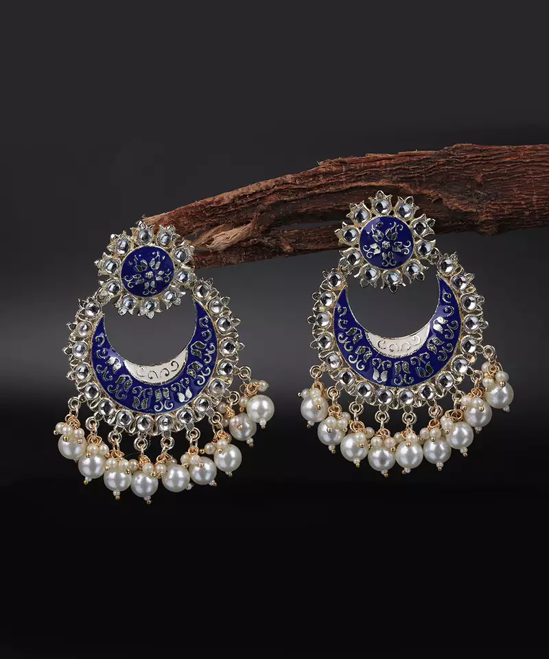 Blue Gold Plated Pearl Earrings
