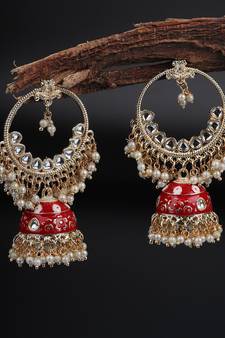 Red Gold Plated Pearl Earrings