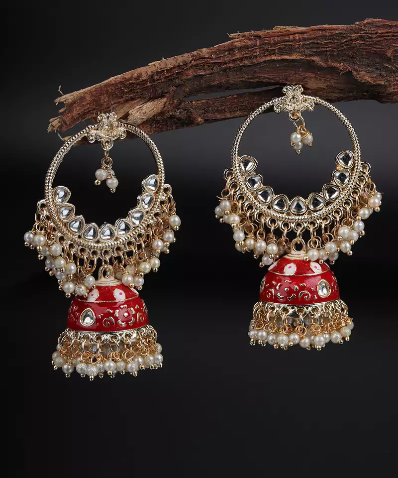 Red Gold Plated Pearl Earrings