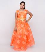 girls Orange Tissue printed stitched   dress
