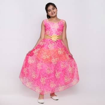 girls Pink Tissue printed stitched   dress 1