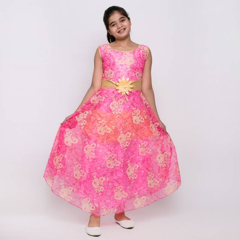 girls Pink Tissue printed stitched   dress