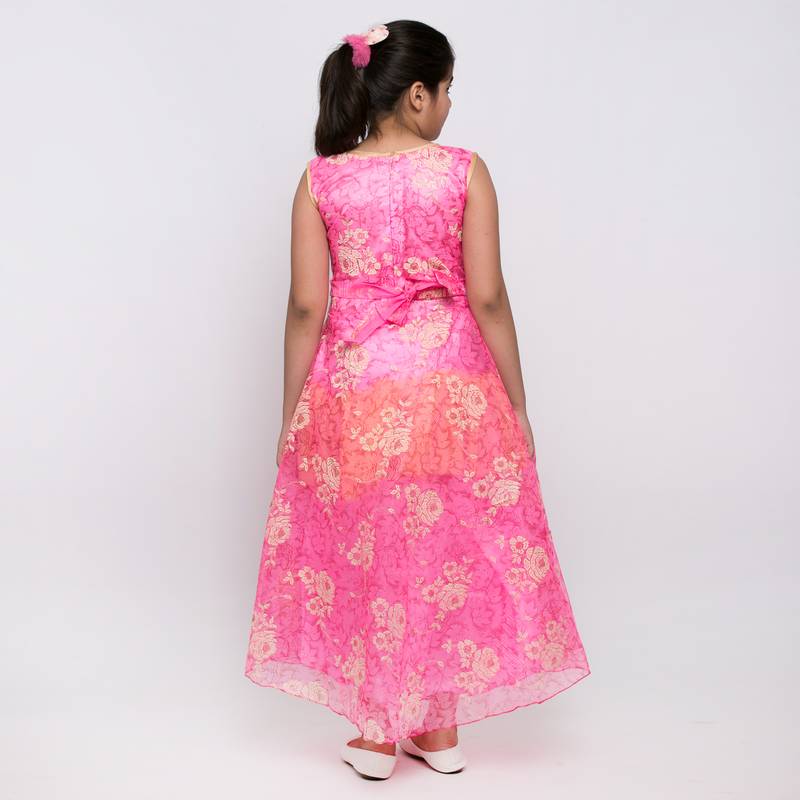 girls Pink Tissue printed stitched   dress