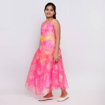 girls Pink Tissue printed stitched   dress 3