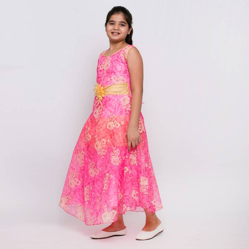 girls Pink Tissue printed stitched   dress