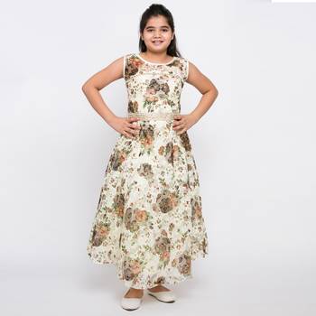 girls Brown Net printed stitched   dress 1