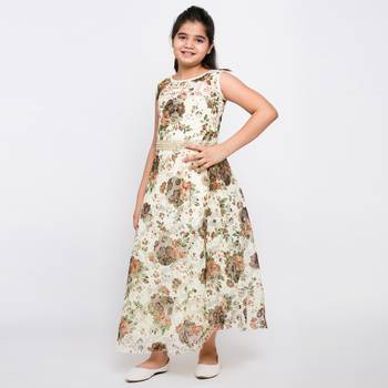 girls Brown Net printed stitched   dress 3