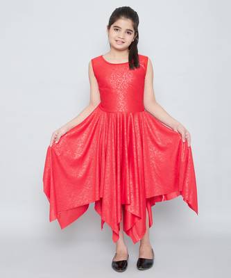 girls Red cotton printed stitched   dress 1