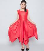 girls Red cotton printed stitched   dress