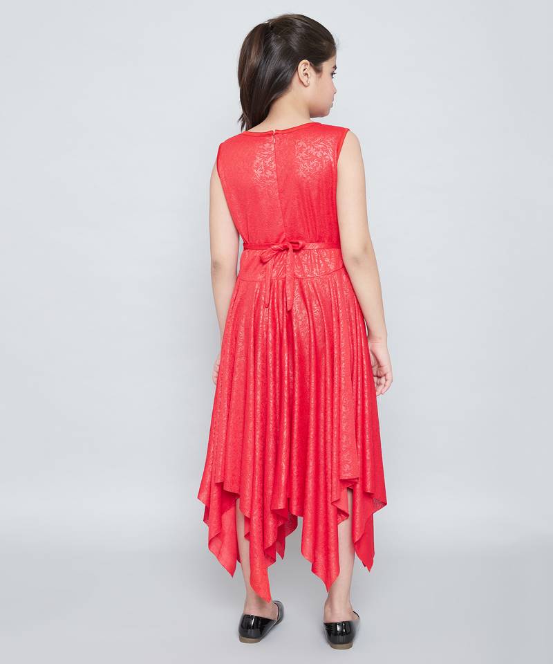 girls Red cotton printed stitched   dress