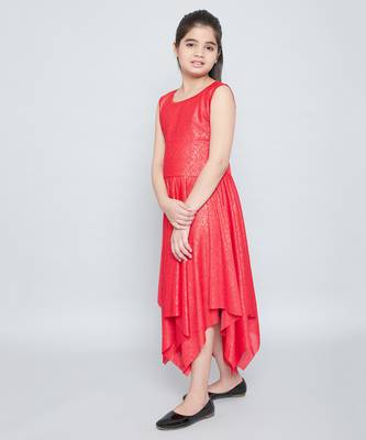girls Red cotton printed stitched   dress 3