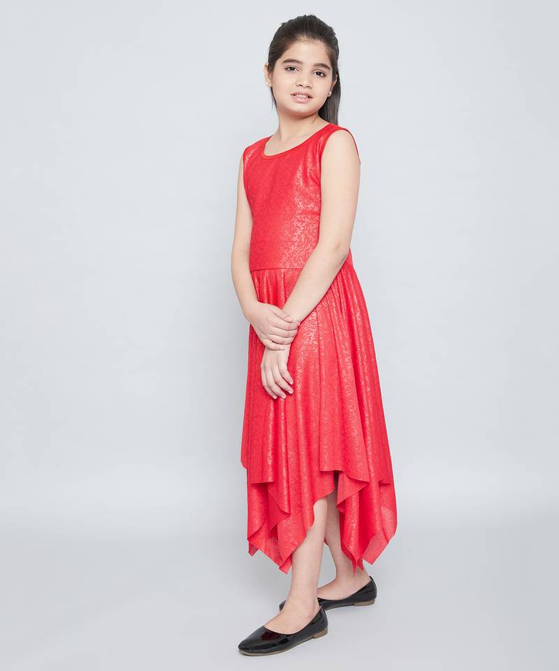 girls Red cotton printed stitched   dress