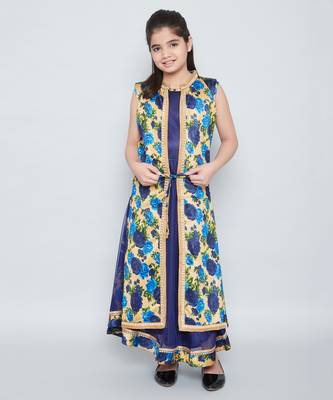girls Blue Net printed stitched   dress 1