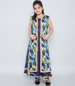 girls Blue Net printed stitched   dress