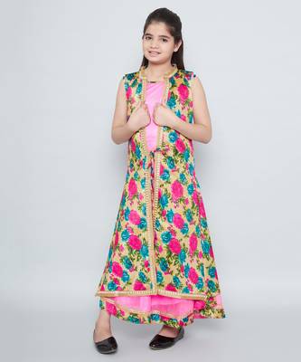 girls Pink Net printed stitched   dress 1