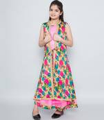 girls Pink Net printed stitched   dress