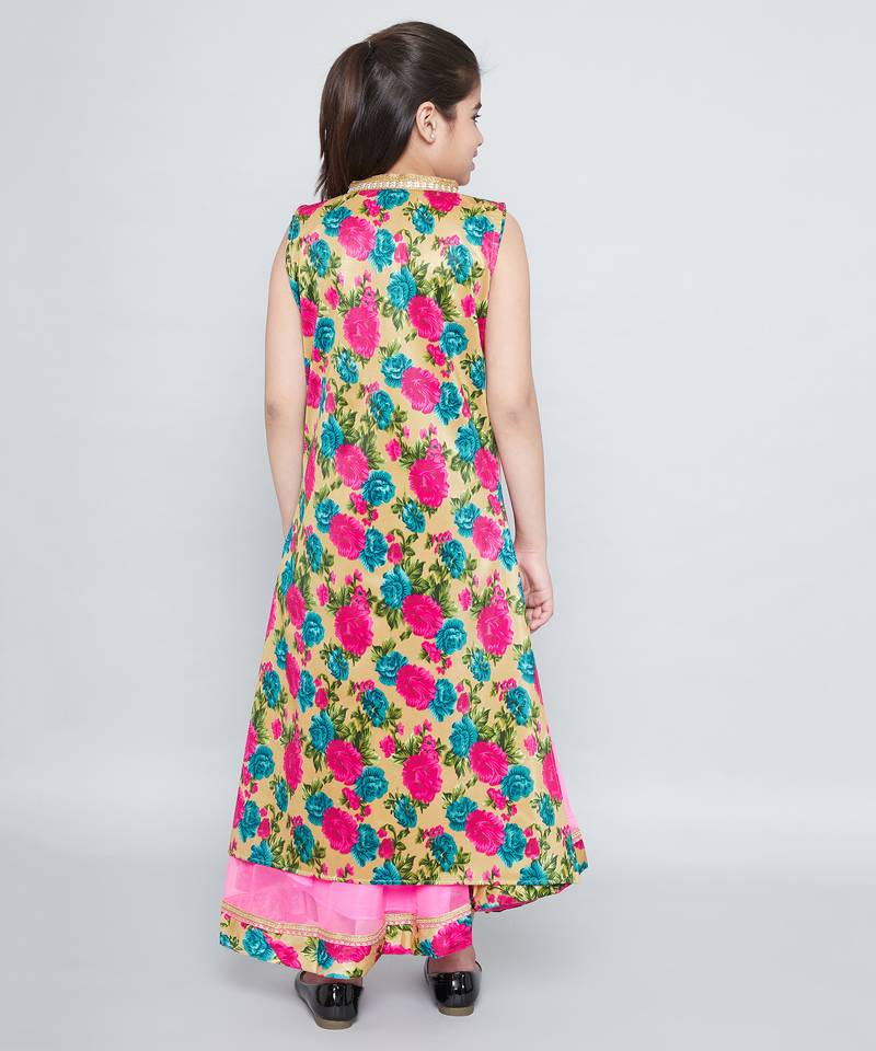 girls Pink Net printed stitched   dress