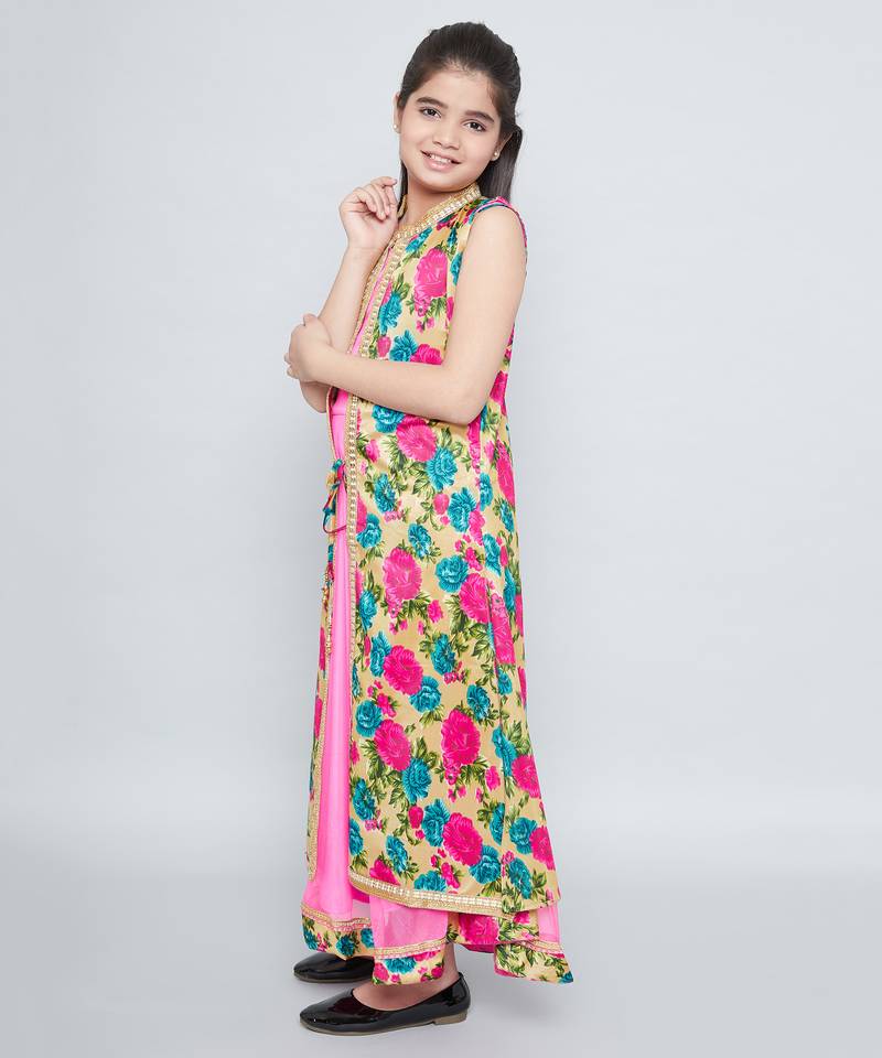 girls Pink Net printed stitched   dress