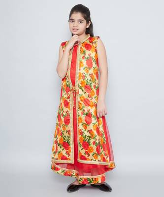 girls Red Net printed stitched   dress 1