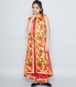 girls Red Net printed stitched   dress