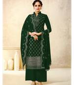 Women's Georgette Green Embroidered Semi Stitched Salwar Suit Palazzo Material