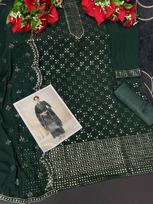 Women's Georgette Green Embroidered Semi Stitched Salwar Suit Palazzo Material 2