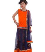 Orange printed silk stitched   lehenga &   choli with dupatta