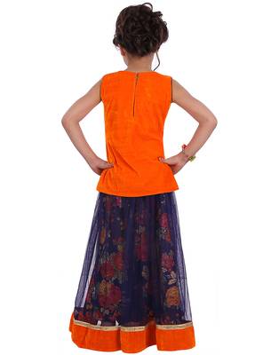 Orange printed silk stitched   lehenga &   choli with dupatta 2