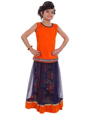 Orange printed silk stitched   lehenga &   choli with dupatta 3