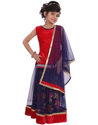 Red printed silk stitched   lehenga &   choli with dupatta 1