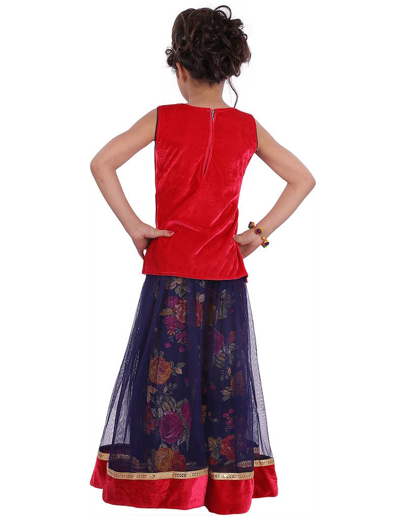 Red printed silk stitched   lehenga &   choli with dupatta