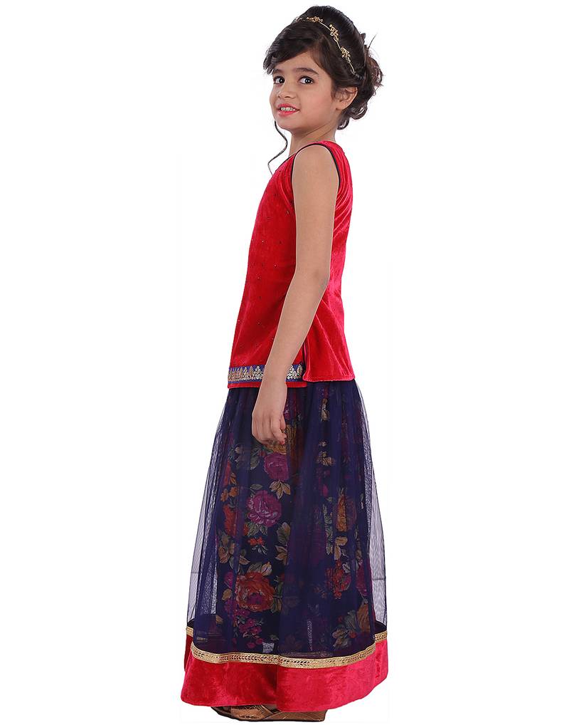 Red printed silk stitched   lehenga &   choli with dupatta