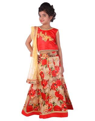 Red printed silk stitched   lehenga &   choli with dupatta 1