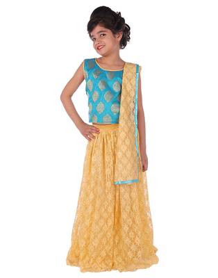 Blue printed silk stitched   lehenga &   choli with dupatta 1