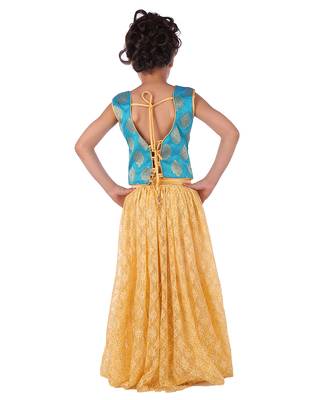 Blue printed silk stitched   lehenga &   choli with dupatta 2