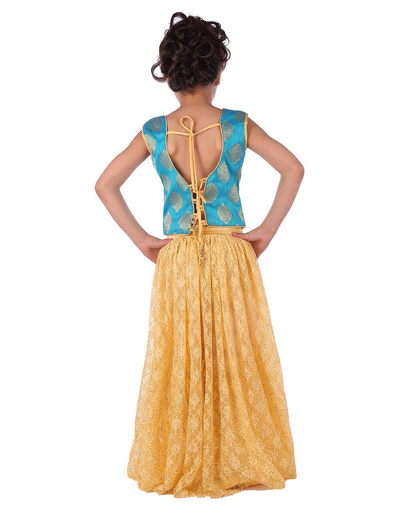 Blue printed silk stitched   lehenga &   choli with dupatta