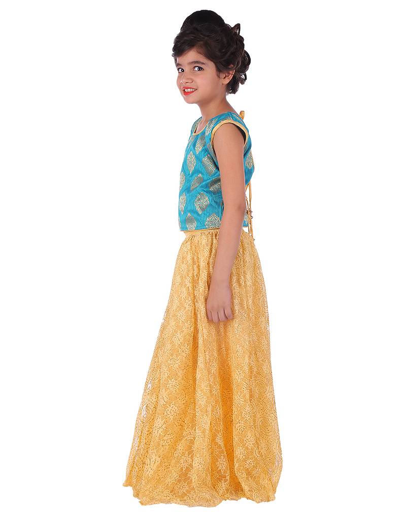 Blue printed silk stitched   lehenga &   choli with dupatta