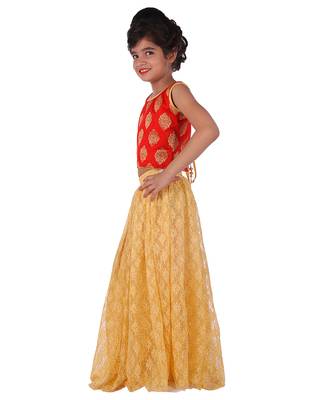 Red printed silk stitched   lehenga &   choli with dupatta 3