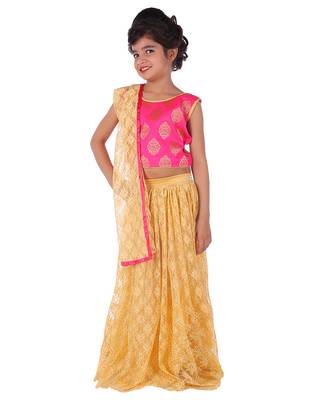 Pink printed silk stitched   lehenga &   choli with dupatta 1