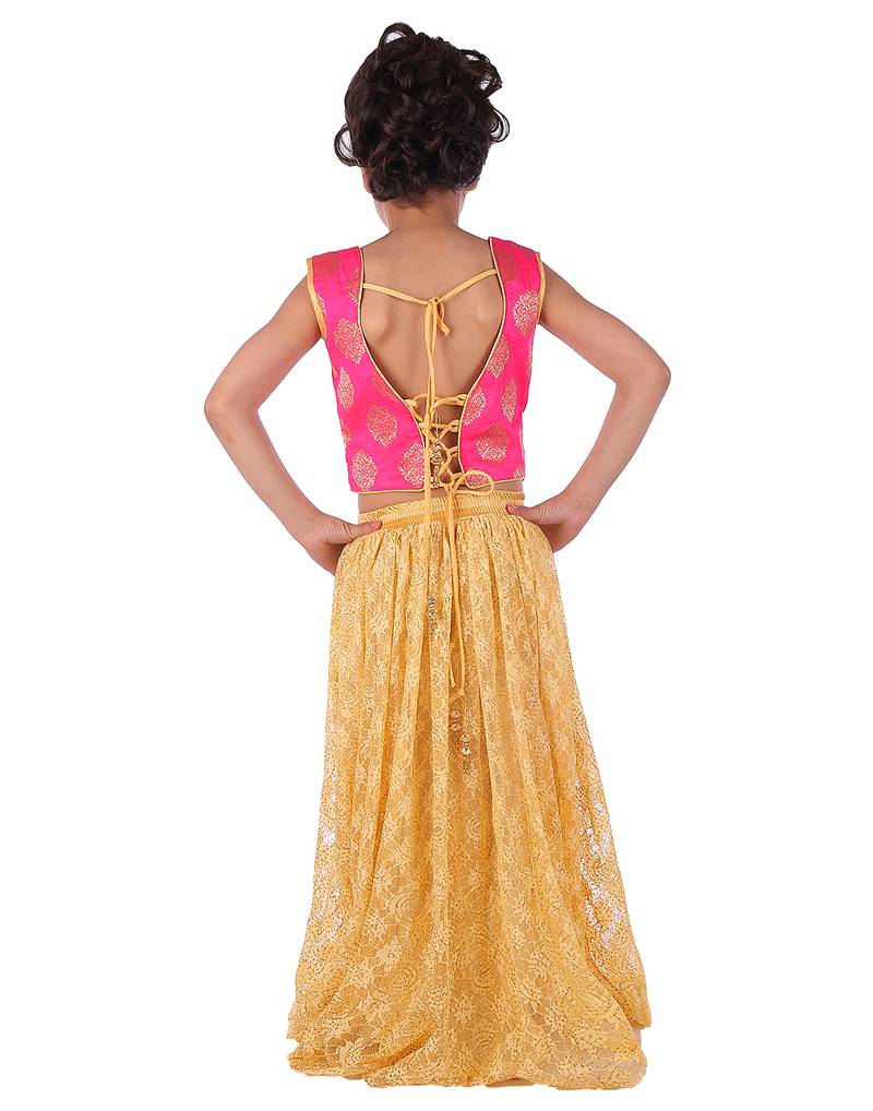 Pink printed silk stitched   lehenga &   choli with dupatta