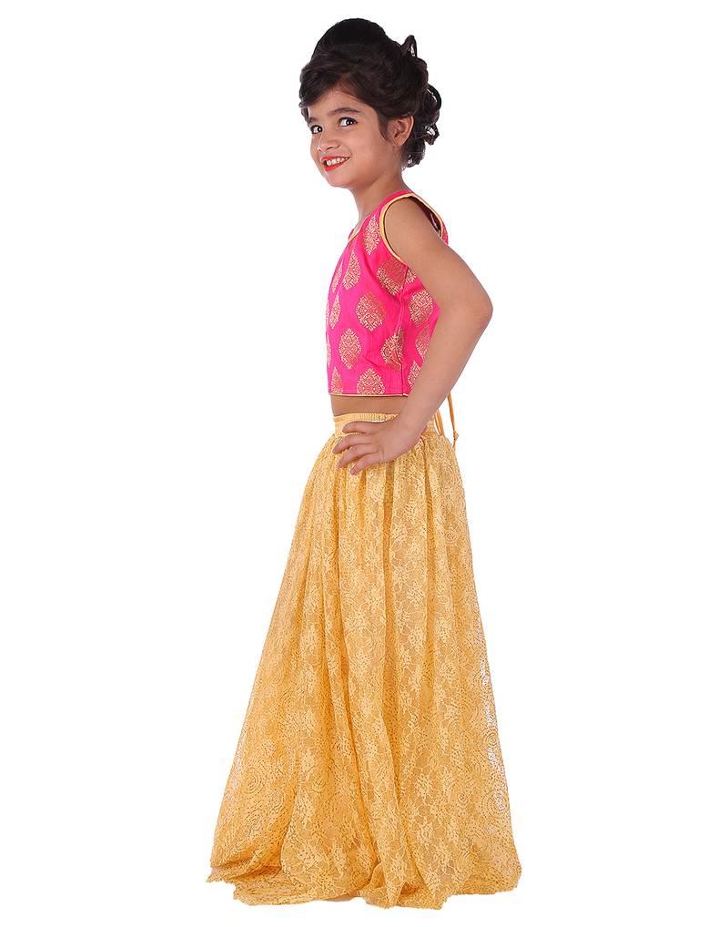 Pink printed silk stitched   lehenga &   choli with dupatta